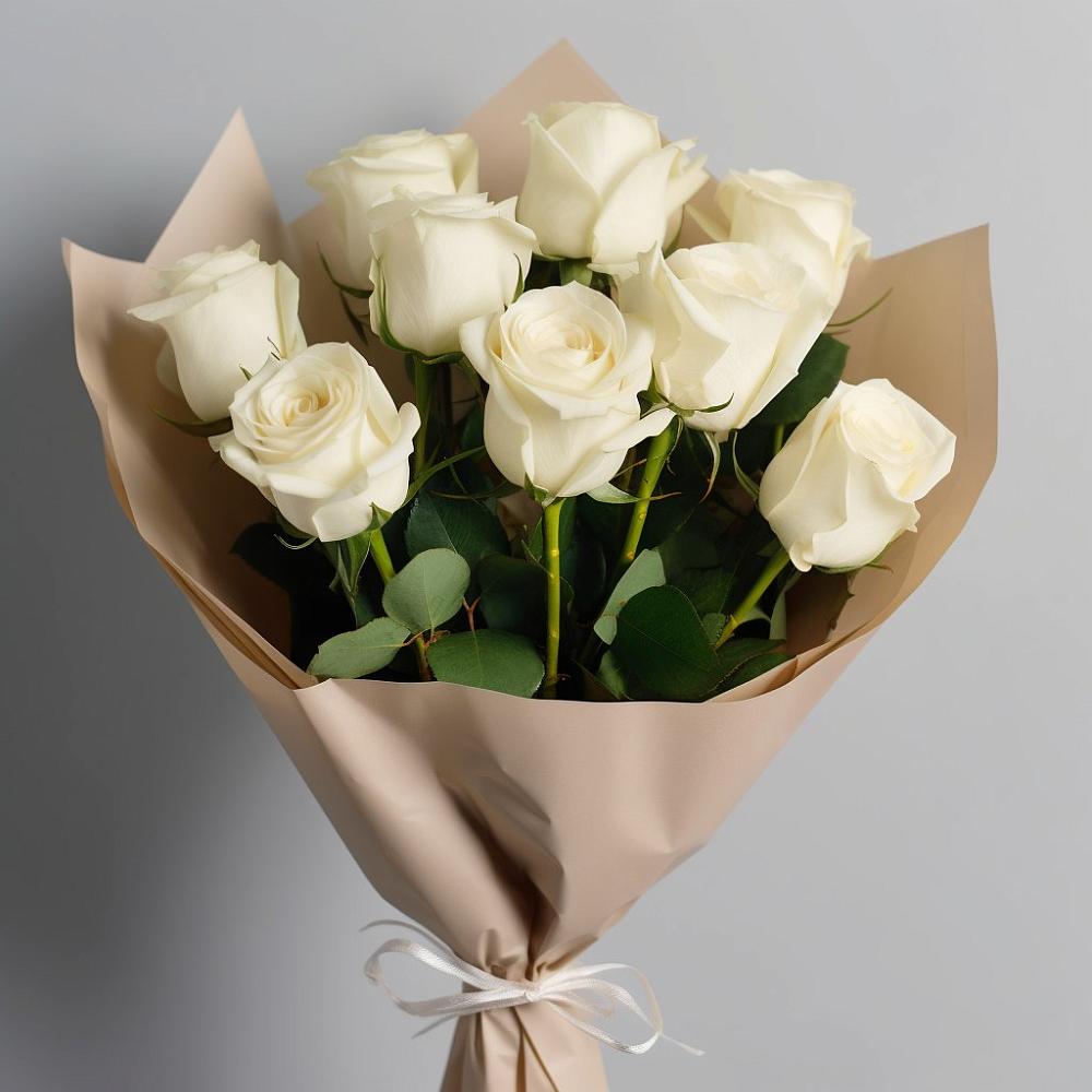 Букет 9 Белых роз Эдлесс Лав в Сосновый