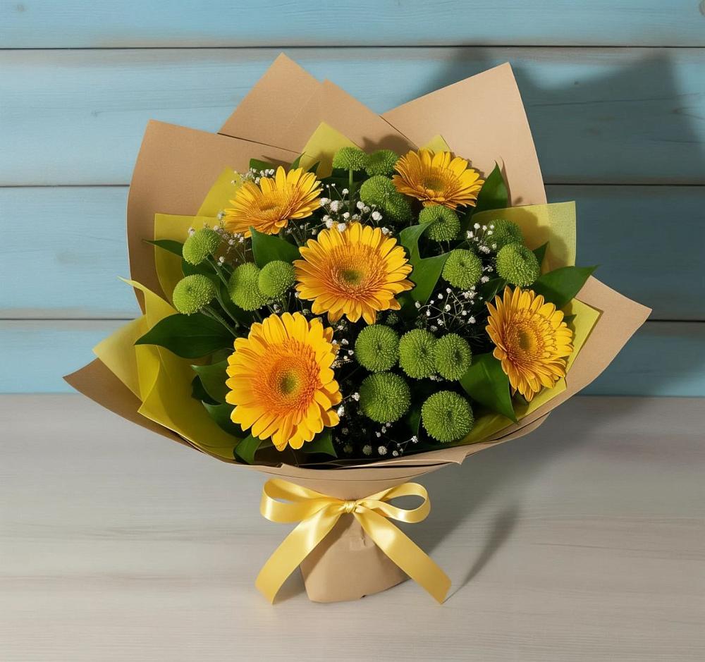 Букет цветов из: Герберы и Хризантемы в Сосновый