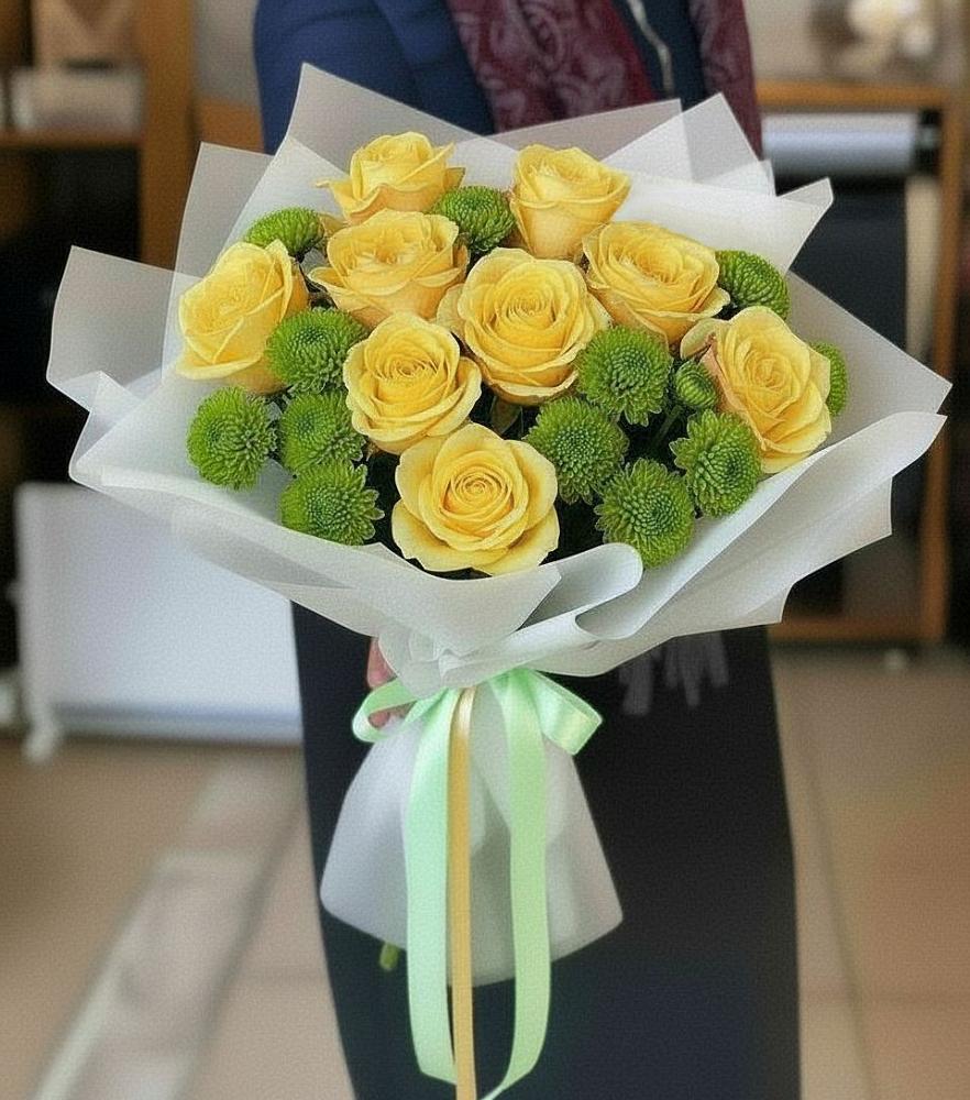 Букет цветов из: Хризантемы и Розы в Сосновый