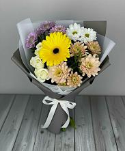 Букет цветов из:  Розы, Герберы и Хризантемы #REPLACE_PRED# Сосновый