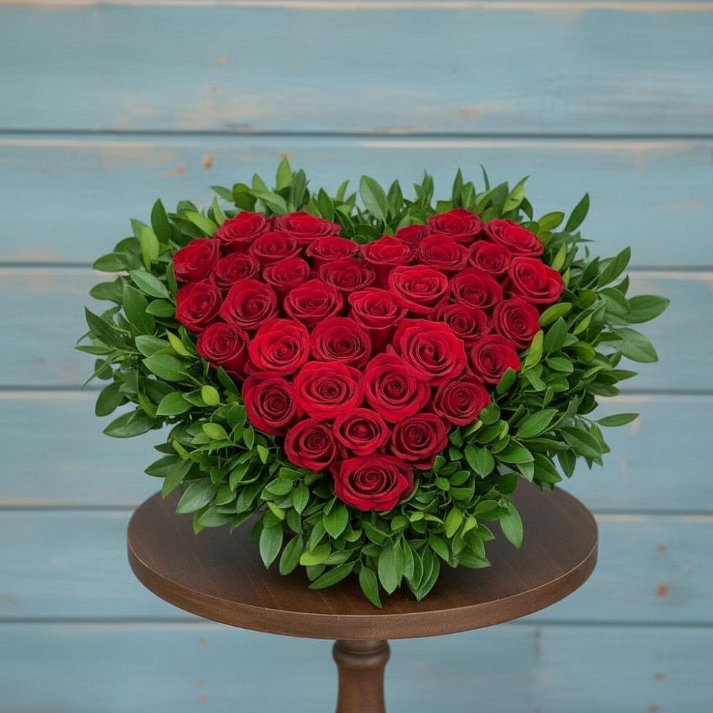 Цветочная композиция из Розы в виде сердца в Сосновый