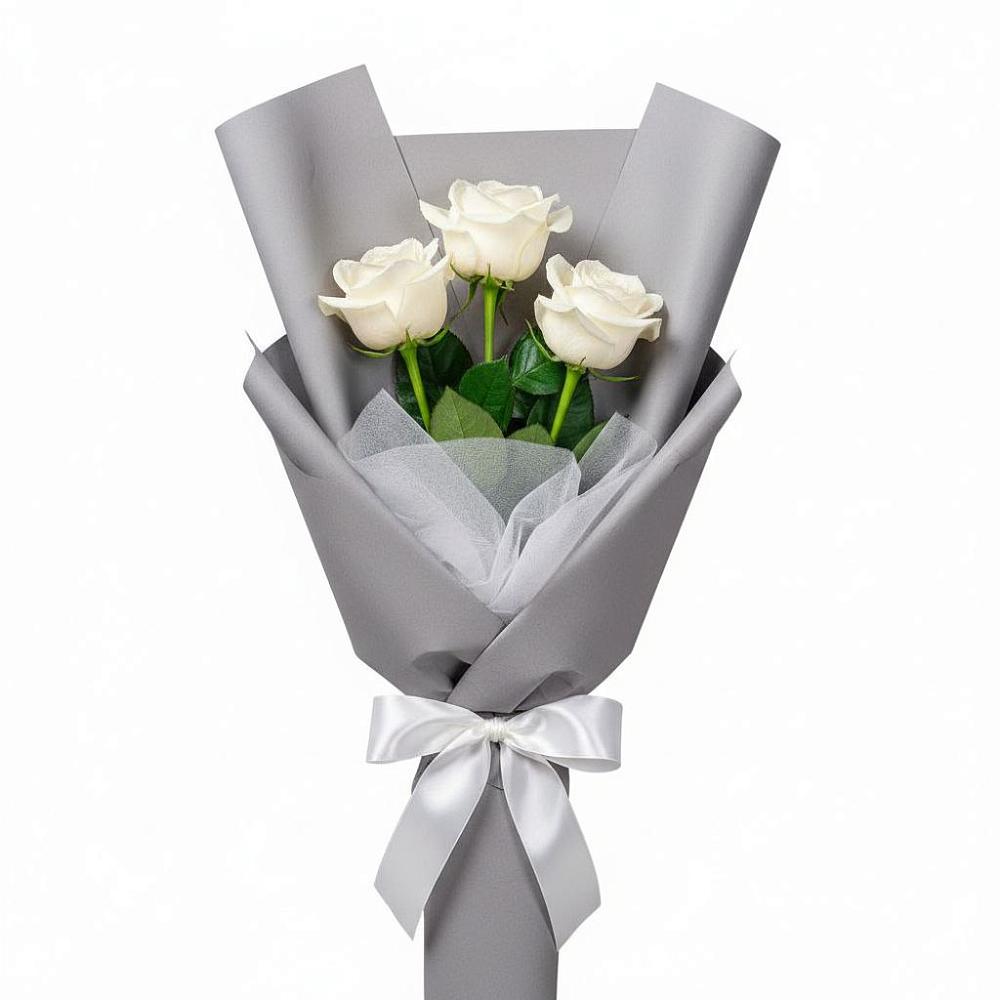 Букет 3 белые розы в Сосновый