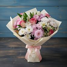 Букет цветов из:  Хризантемы, Альстромерии и Розы в Сосновый