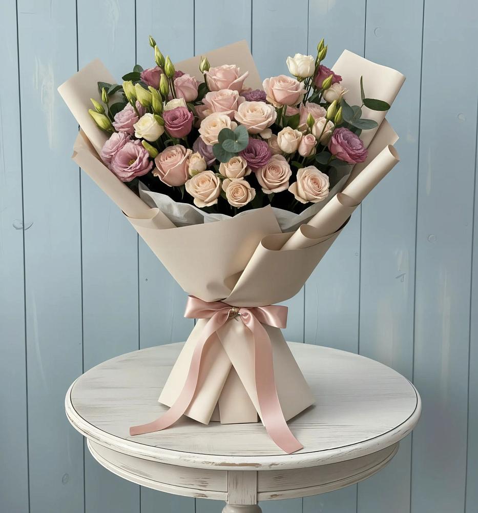 Букет цветов из: Розы и Лизиантусы в Сосновый