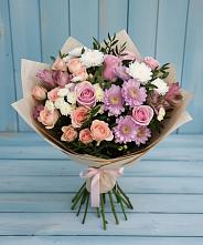 Букет цветов из:  Хризантемы, Розы и Альстромерии в Сосновый