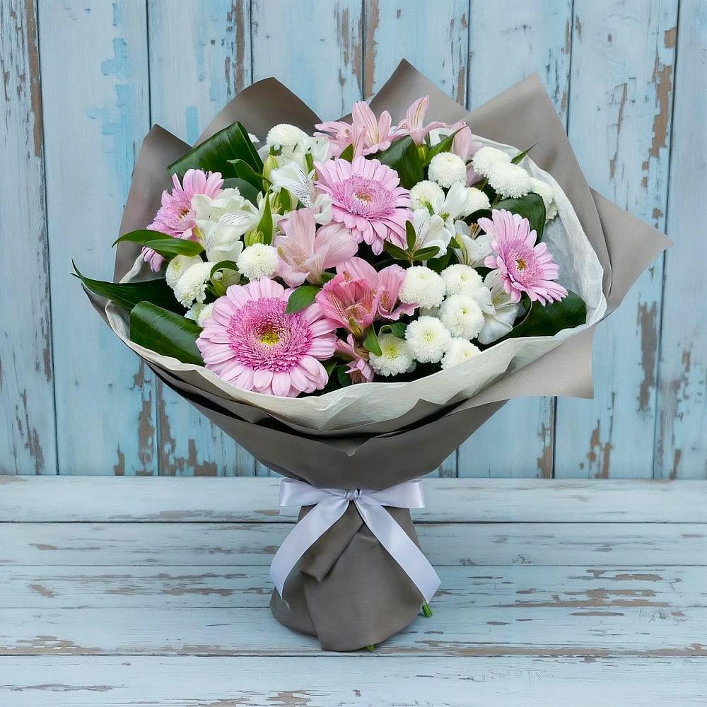 Букет цветов из: Герберы, Альстромерии и Хризантемы в Сосновый