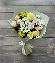 Букет цветов из:  Альстромерии, Розы и Хризантемы в Сосновый