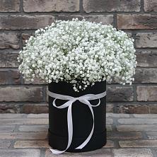 Цветочная композиция из Гипсофила в шляпной коробке в Сосновый