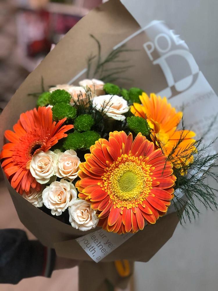 Букет цветов из: Герберы, Хризантемы и Розы в Сосновый
