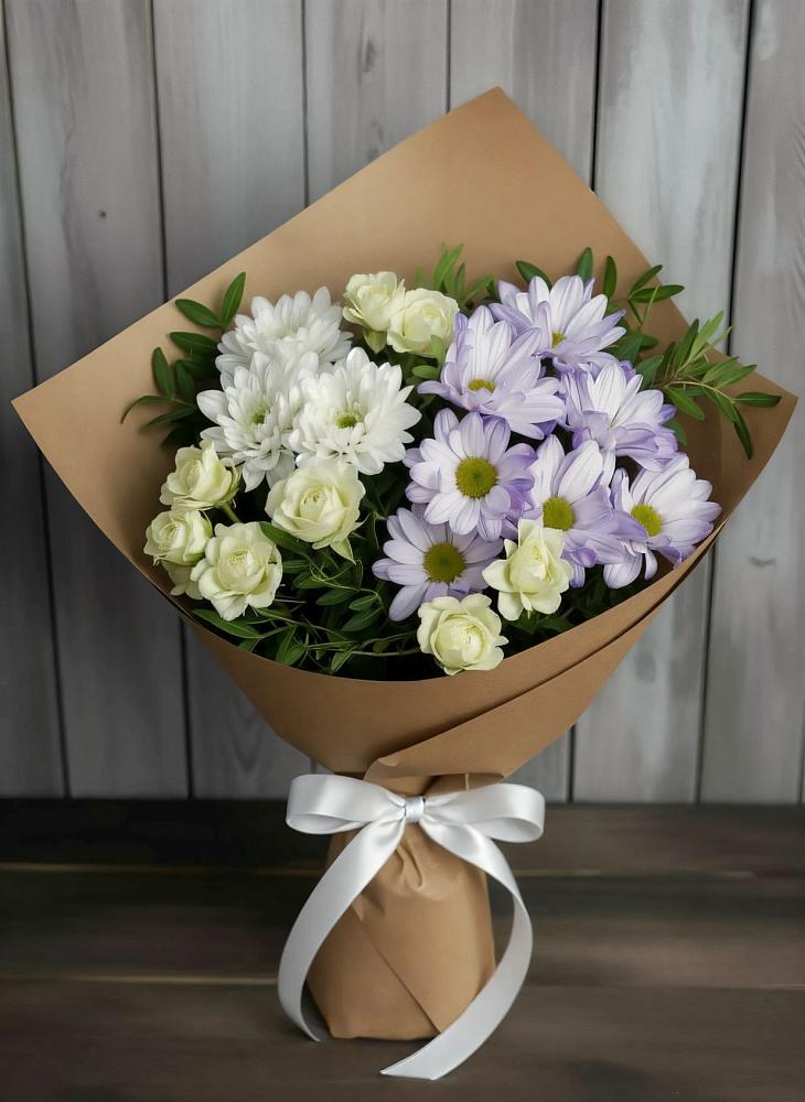 Букет цветов из: Хризантемы и Розы в Сосновый